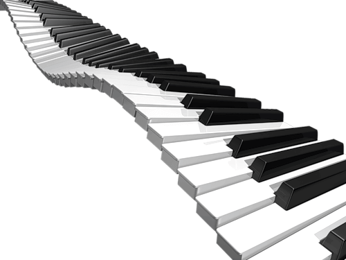 Whimsical Render of Piano Keys hovering in mid air.
