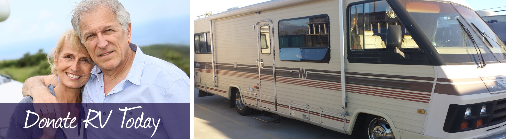 RV Donation Banner | Senior Couple Donating their Winnebago